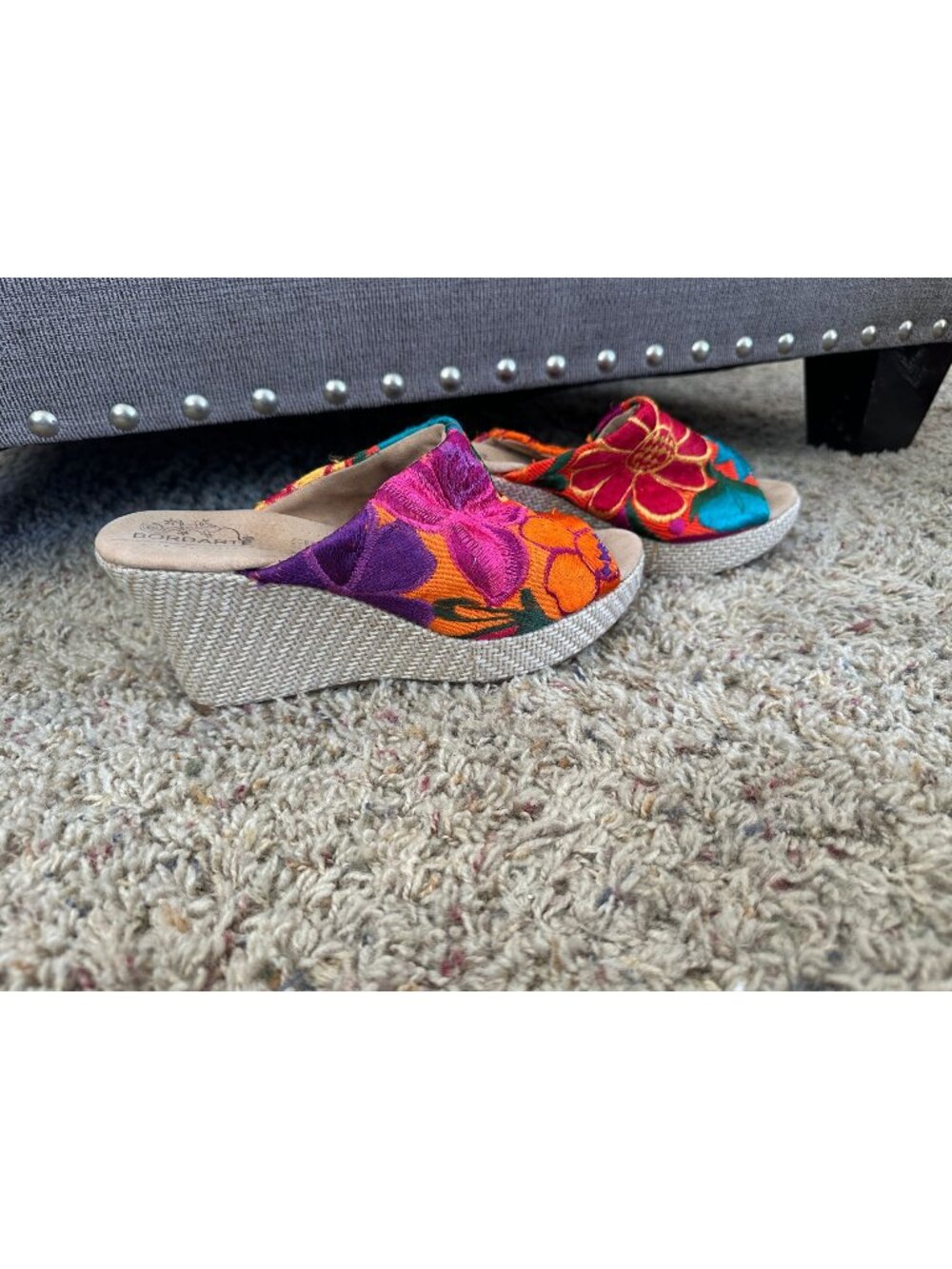 Bordarte Womens Floral Embroidered Textile Wedge Sandals Handcrafted Multicolor